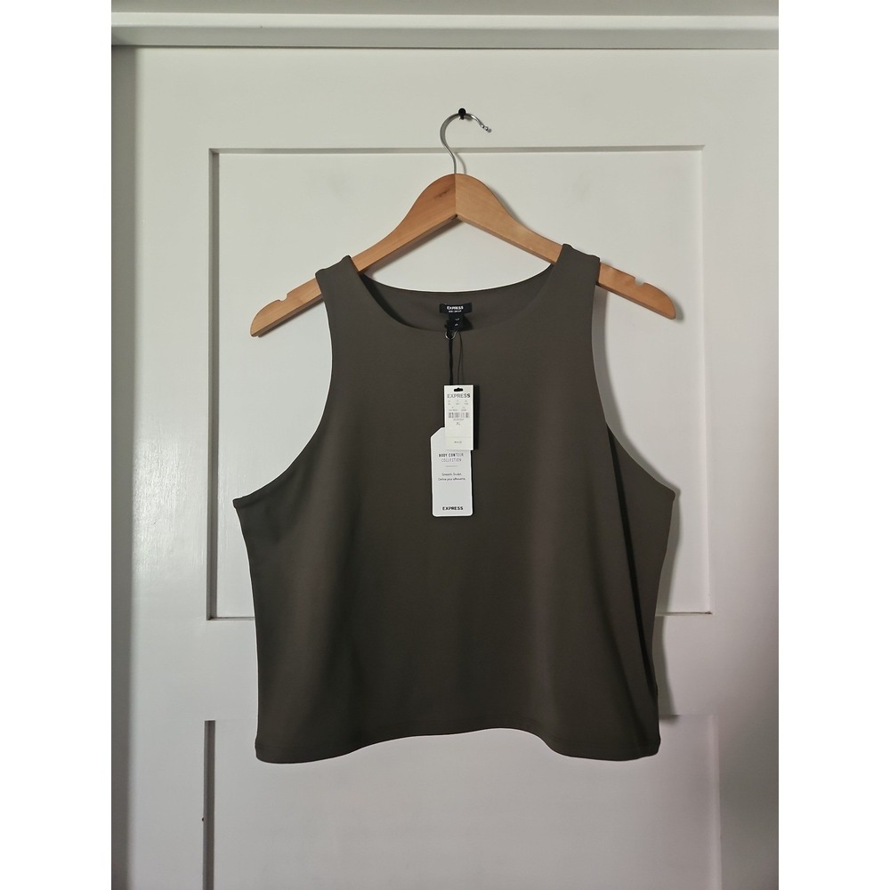 Express Body Contour Tank Top Women's Size XL Olive Green Cropped NWT